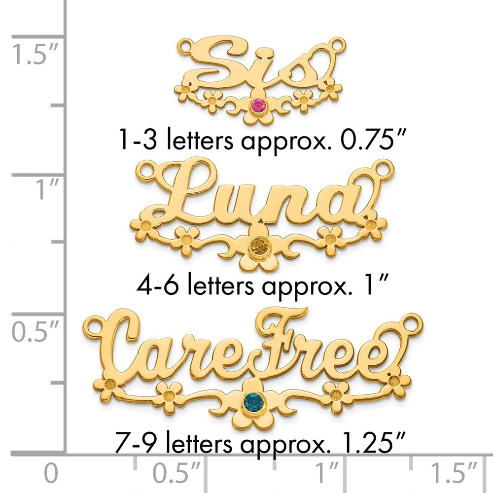 10k Yellow Gold with 14k Bezel Birthstone Flower Name Plate