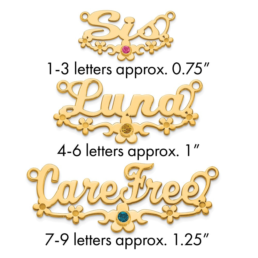 10k Yellow Gold with 14k Bezel Birthstone Flower Name Plate