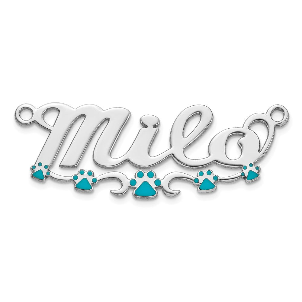 10k White Gold Epoxy Paw Print Name Plate