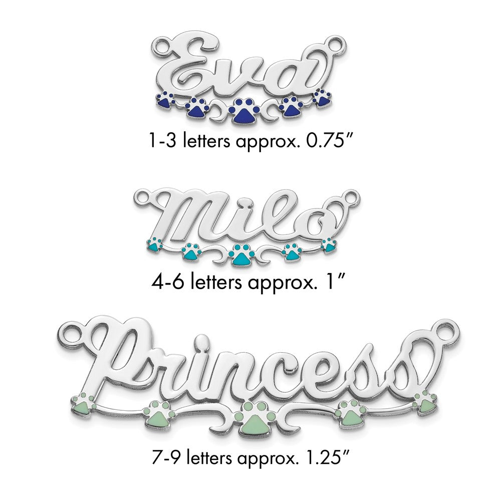 10k White Gold Epoxy Paw Print Name Plate