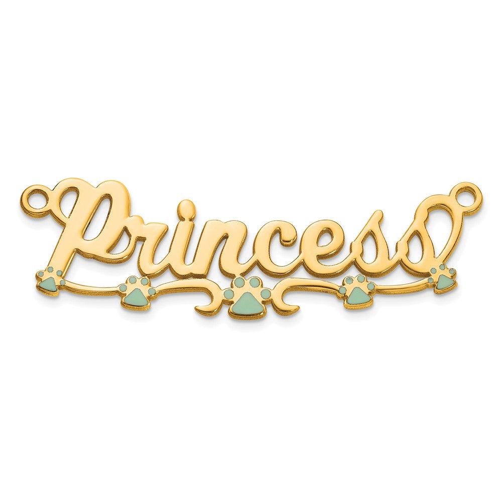 10k Yellow Gold Epoxy Paw Print Name Plate
