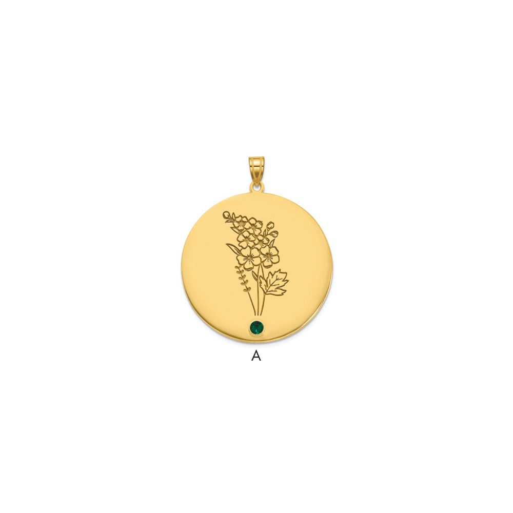 10k Yellow Gold Circle w/1 Birth Flower and Birthstone Pendant