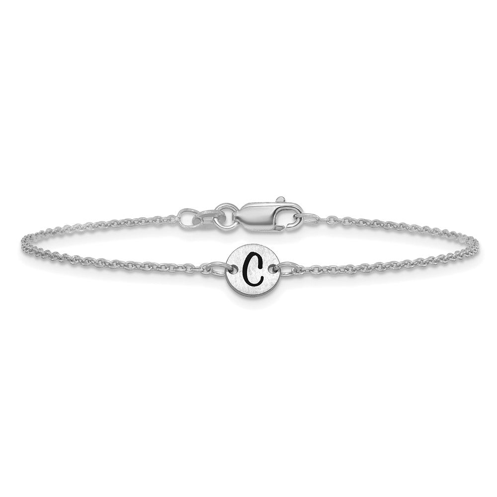 10k White Gold Brushed 1 Station Disc with Epoxy Initial Bracelet