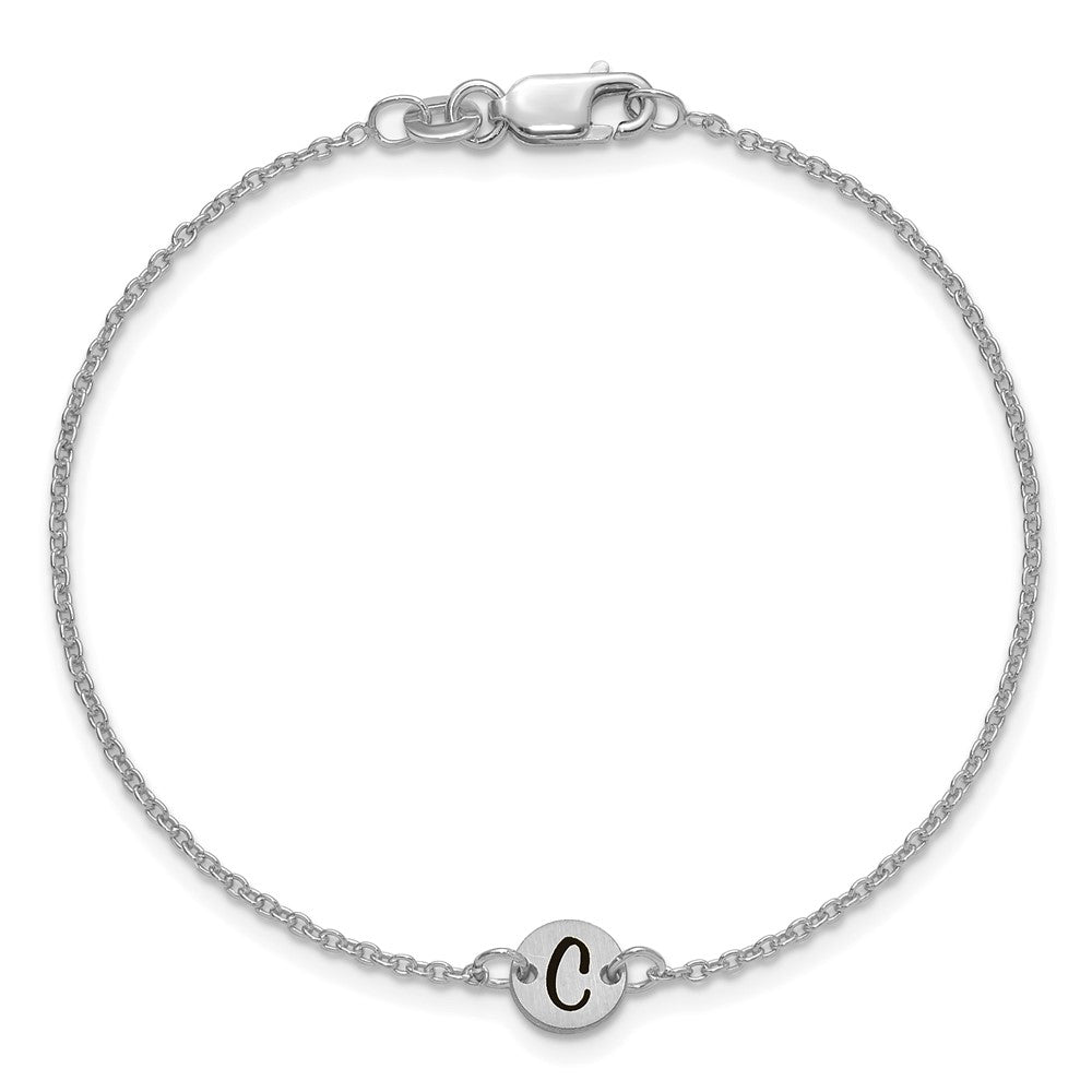 10k White Gold Brushed 1 Station Disc with Epoxy Initial Bracelet
