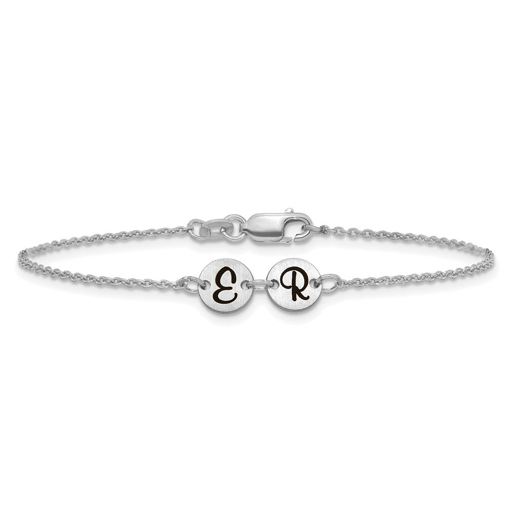 10k White Gold Brushed 2 Station Disc with Epoxy Initial Bracelet