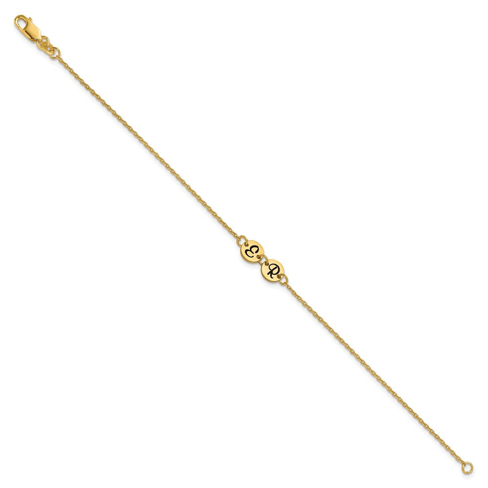 10k Yellow Gold Brushed 2 Station Disc with Epoxy Initial Bracelet