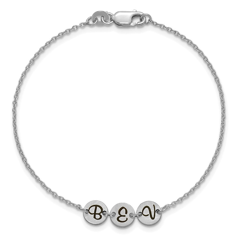10k White Gold Brushed 3 Station Disc with Epoxy Initial Bracelet