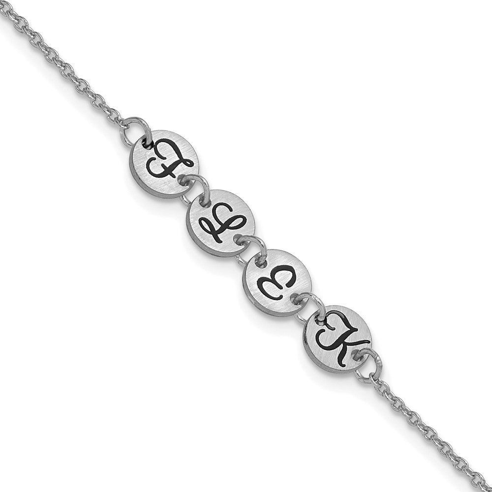 10k White Gold Brushed 4 Station Disc with Epoxy Initial Bracelet