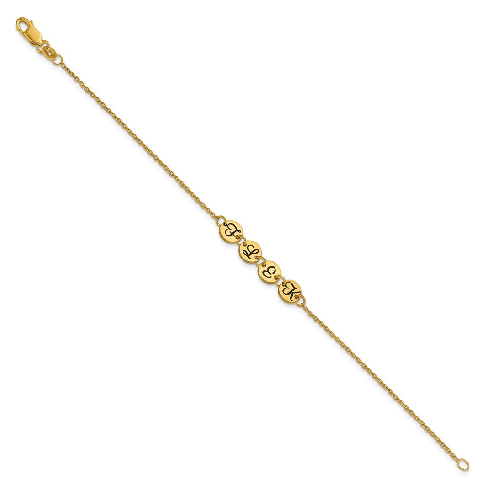 10k Yellow Gold Brushed 4 Station Disc with Epoxy Initial Bracelet