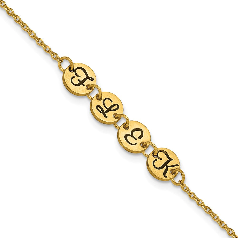10k Yellow Gold Brushed 4 Station Disc with Epoxy Initial Bracelet