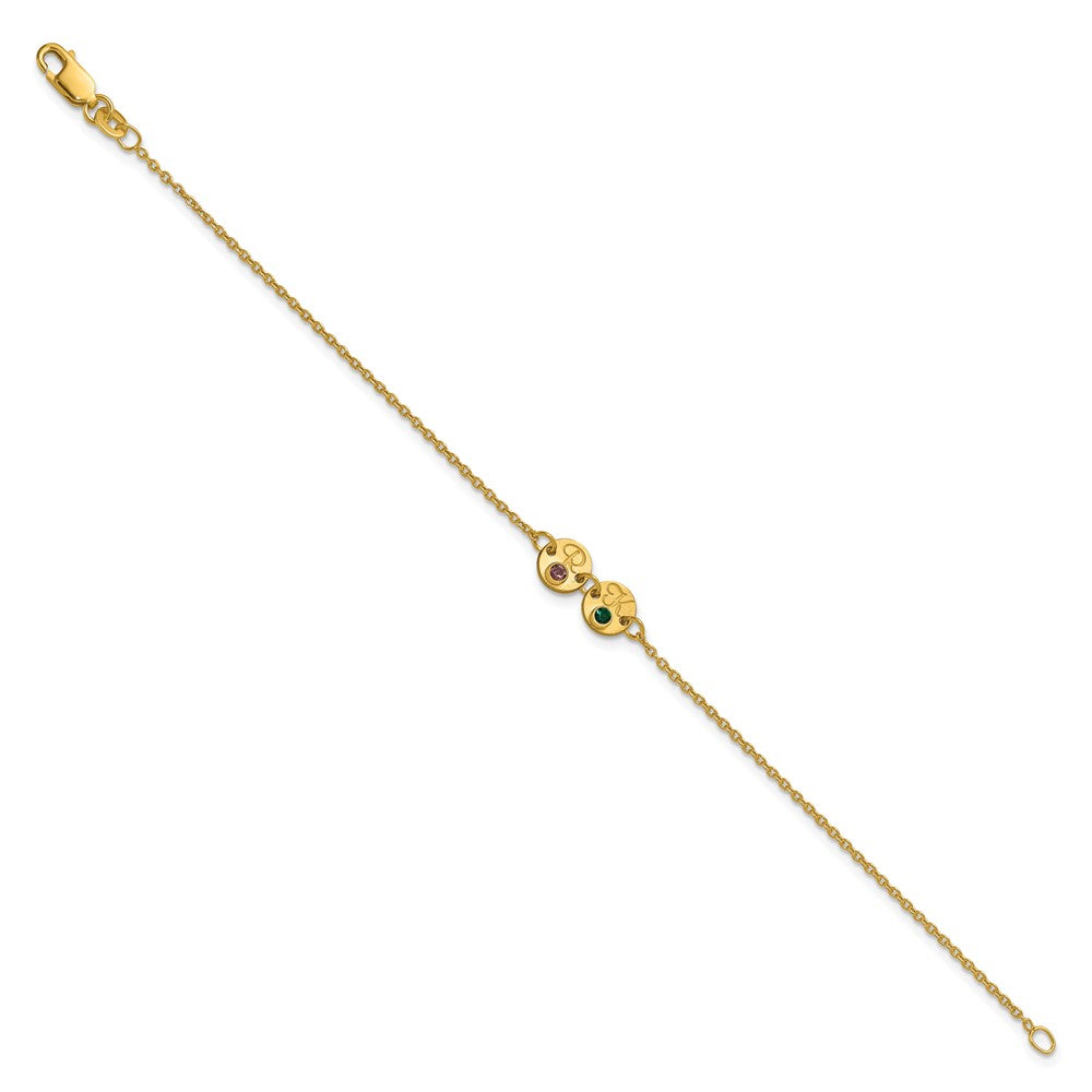 10k Yellow Gold 2 Disc with Initial and Birthstone Bracelet