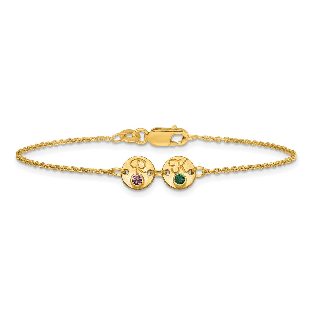 10k Yellow Gold 2 Disc with Initial and Birthstone Bracelet