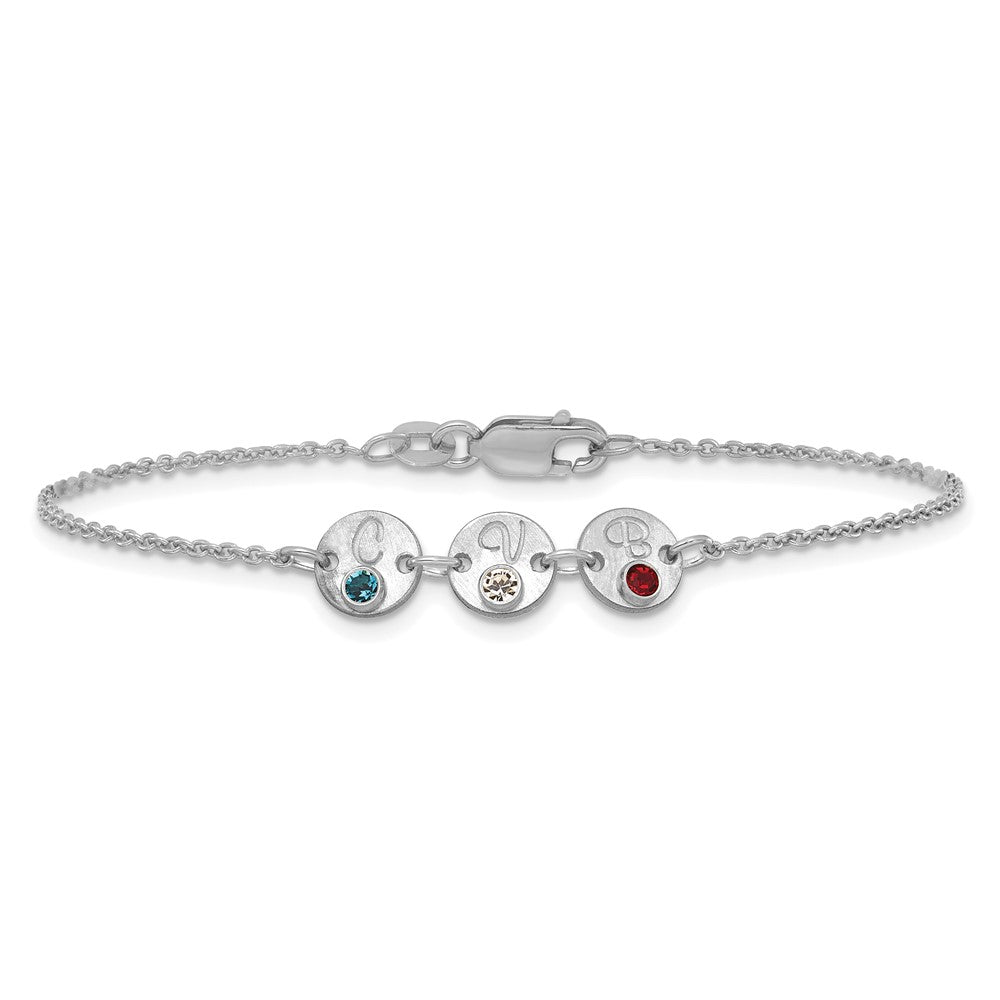 10k White Gold 3 Disc with Initial and Birthstone Bracelet