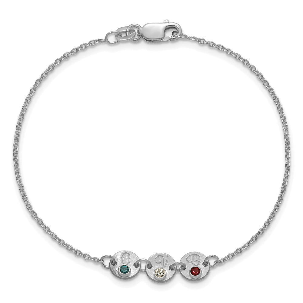 10k White Gold 3 Disc with Initial and Birthstone Bracelet