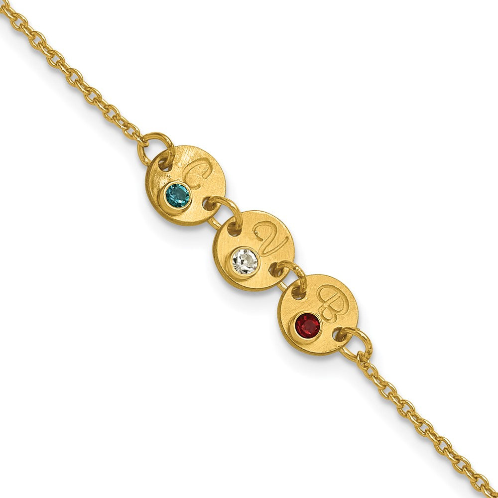 10k Yellow Gold 3 Disc with Initial and Birthstone Bracelet