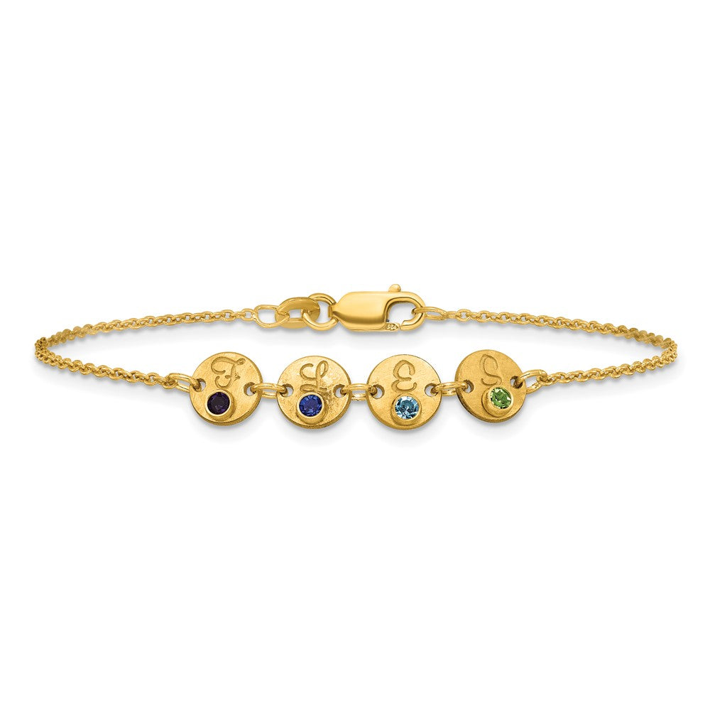 10k Yellow Gold 4 Disc with Initial and Birthstone Bracelet