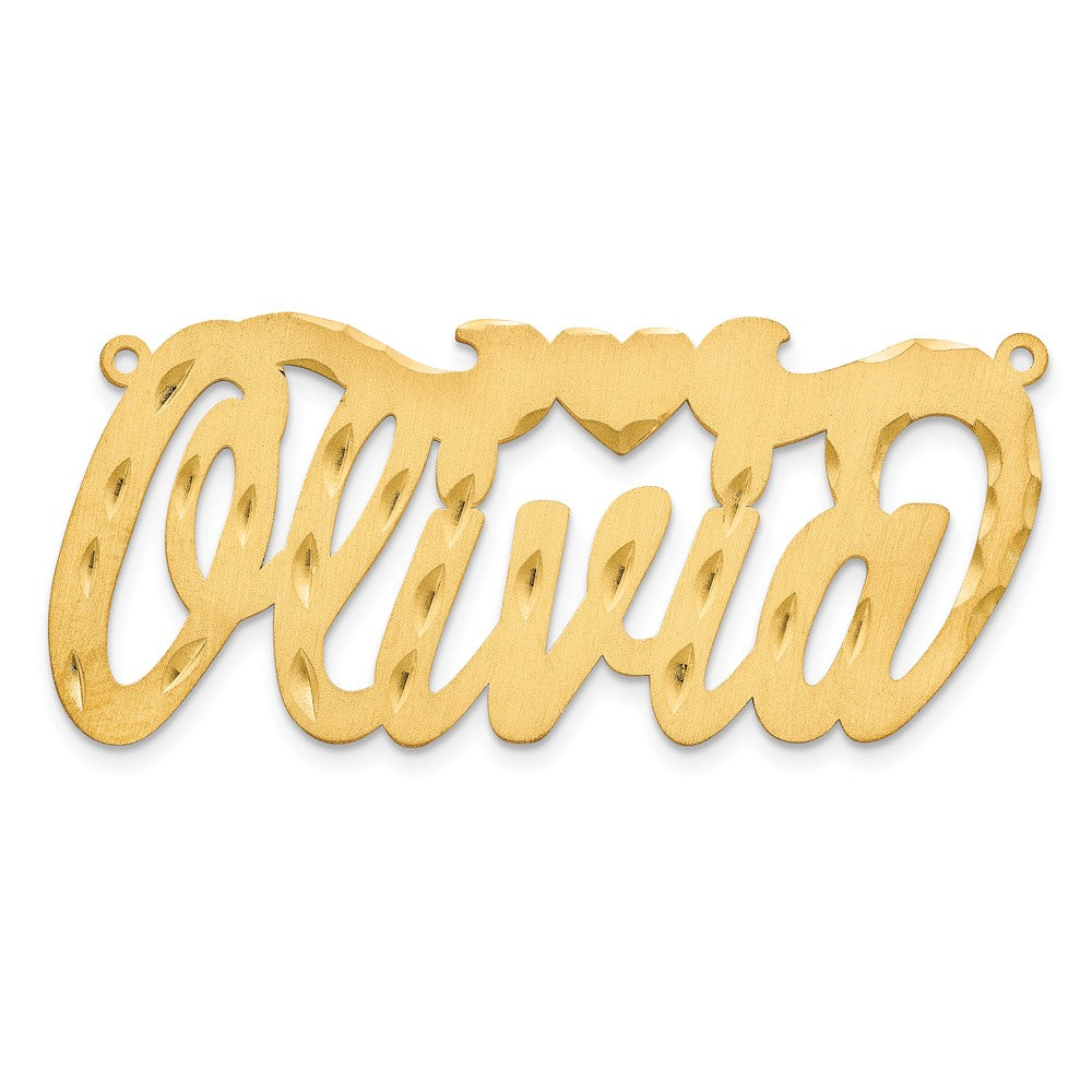 10k Yellow Gold Satin Diamond-cut Heart Name Plate