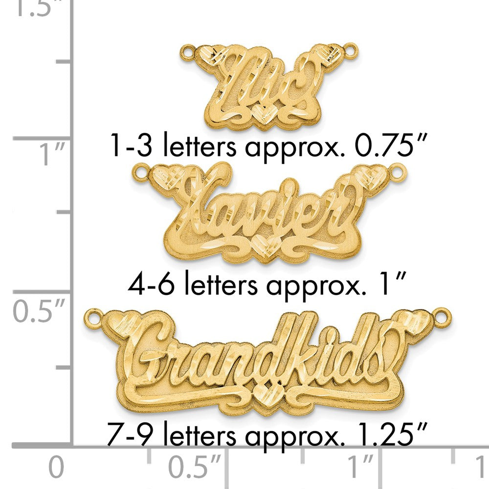 10k Yellow Gold 3D Satin Diamond-cut Hearts Name Plate