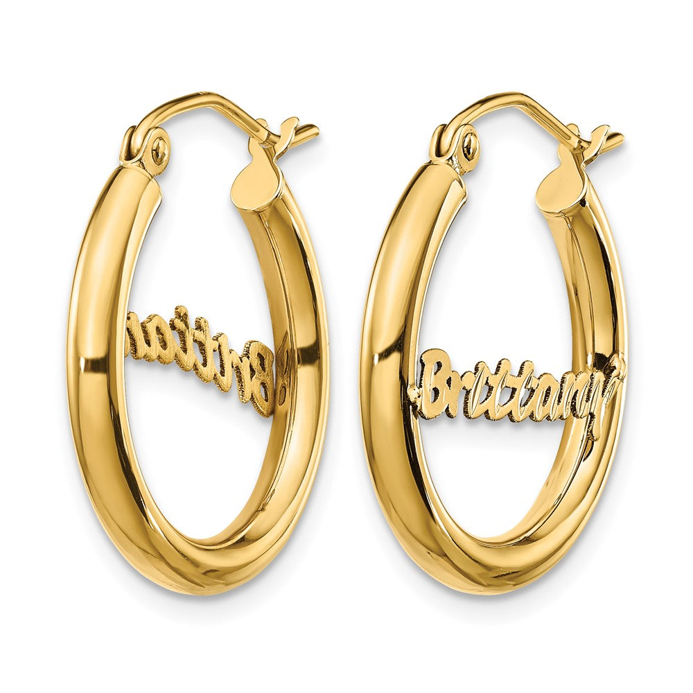 10k Yellow Gold Small Diamond-cut Name Plate Hoop Earrings