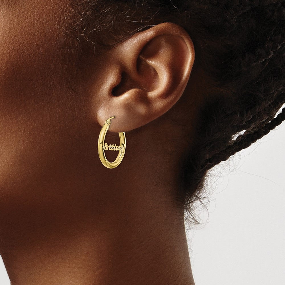 10k Yellow Gold Small Diamond-cut Name Plate Hoop Earrings