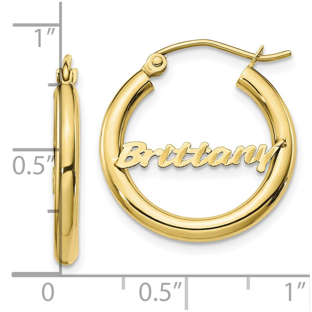 10k Yellow Gold Small Diamond-cut Name Plate Hoop Earrings