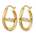 10k Yellow Gold Small Satin Diamond-cut Name Plate Hoop Earrings