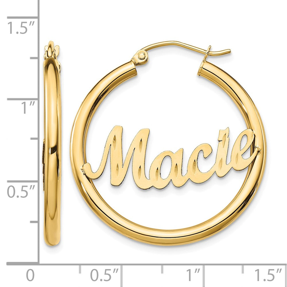 10k Yellow Gold Diamond-cut Name Plate Hoop Earrings
