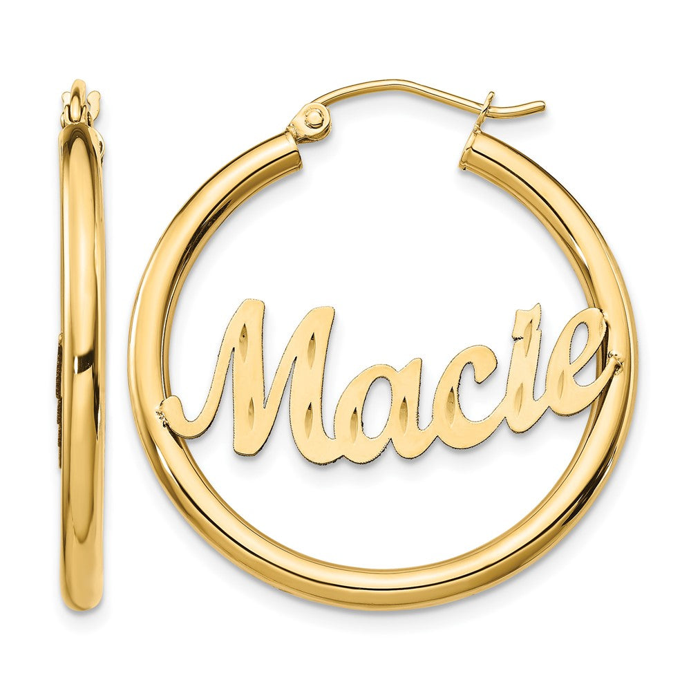 10k Yellow Gold Diamond-cut Name Plate Hoop Earrings