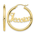 10k Yellow Gold Satin and Diamond-cut Name Plate Hoop Earrings