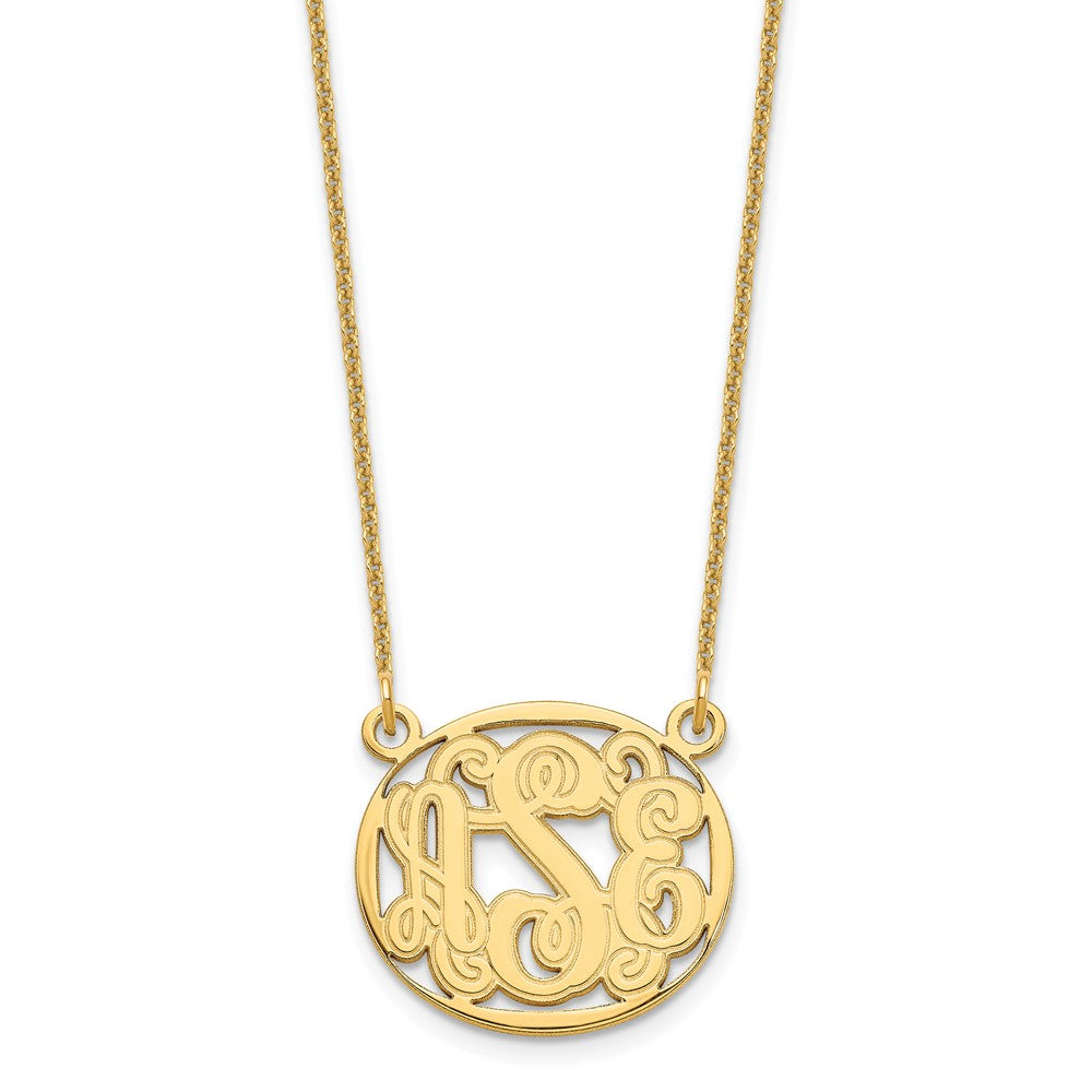 10k Yellow Gold Etched Oval Monogram Necklace