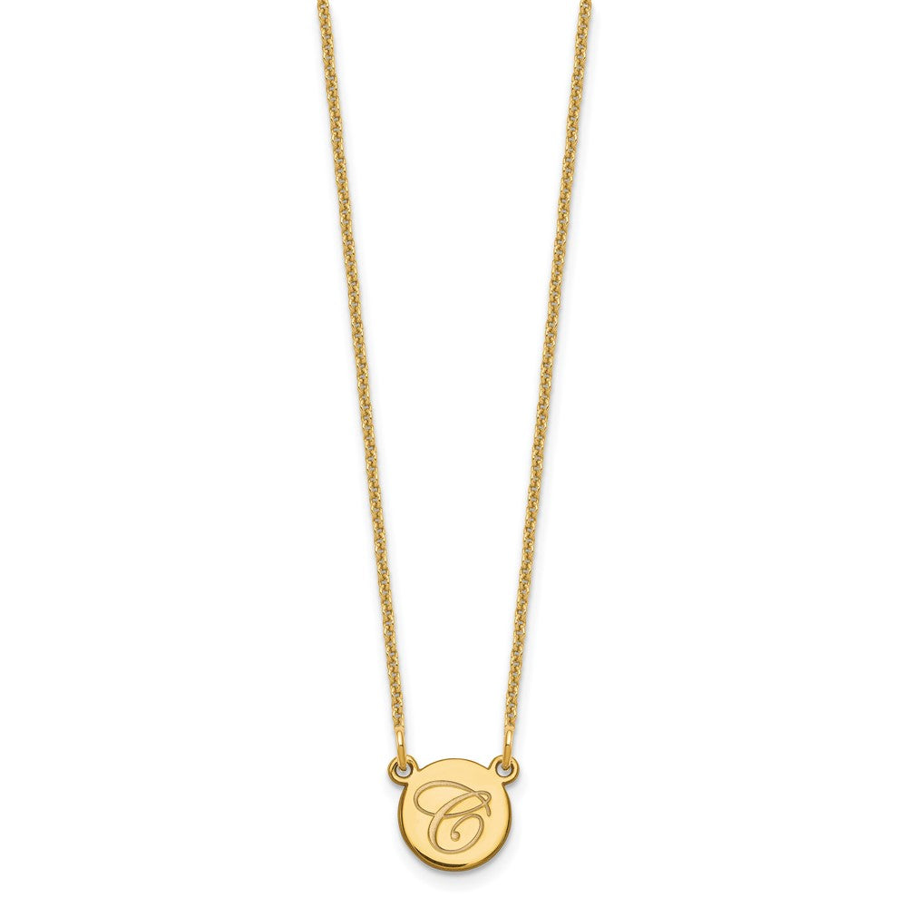 10k Yellow Gold Small Circle with Script Initial Necklace