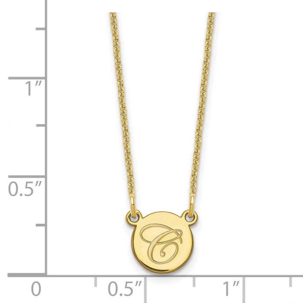 10k Yellow Gold Small Circle with Script Initial Necklace