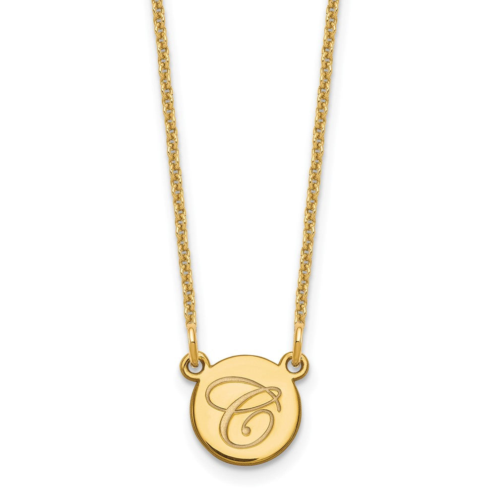 10k Yellow Gold Small Circle with Script Initial Necklace