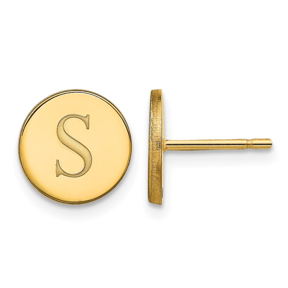 10k Yellow Gold Round Initial Post Earrings
