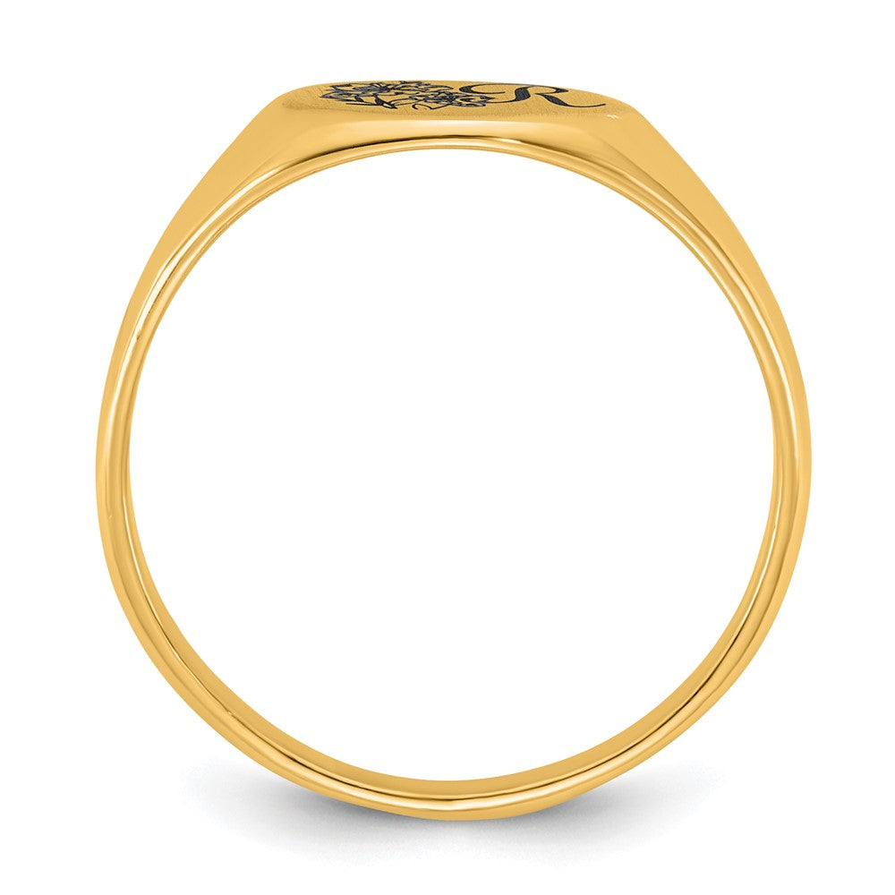 10k Yellow Gold Epoxy Initial and Birth Flower Signet Ring