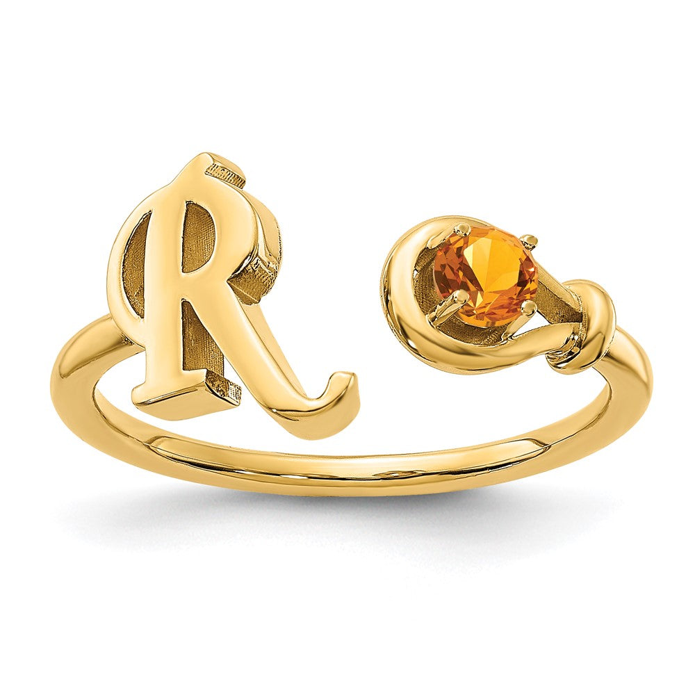 10KY Letter R with Birthstone Ring