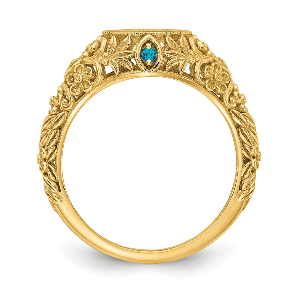 10k Yellow Gold Filigree w/Epoxy and Birthstone Monogram Ring