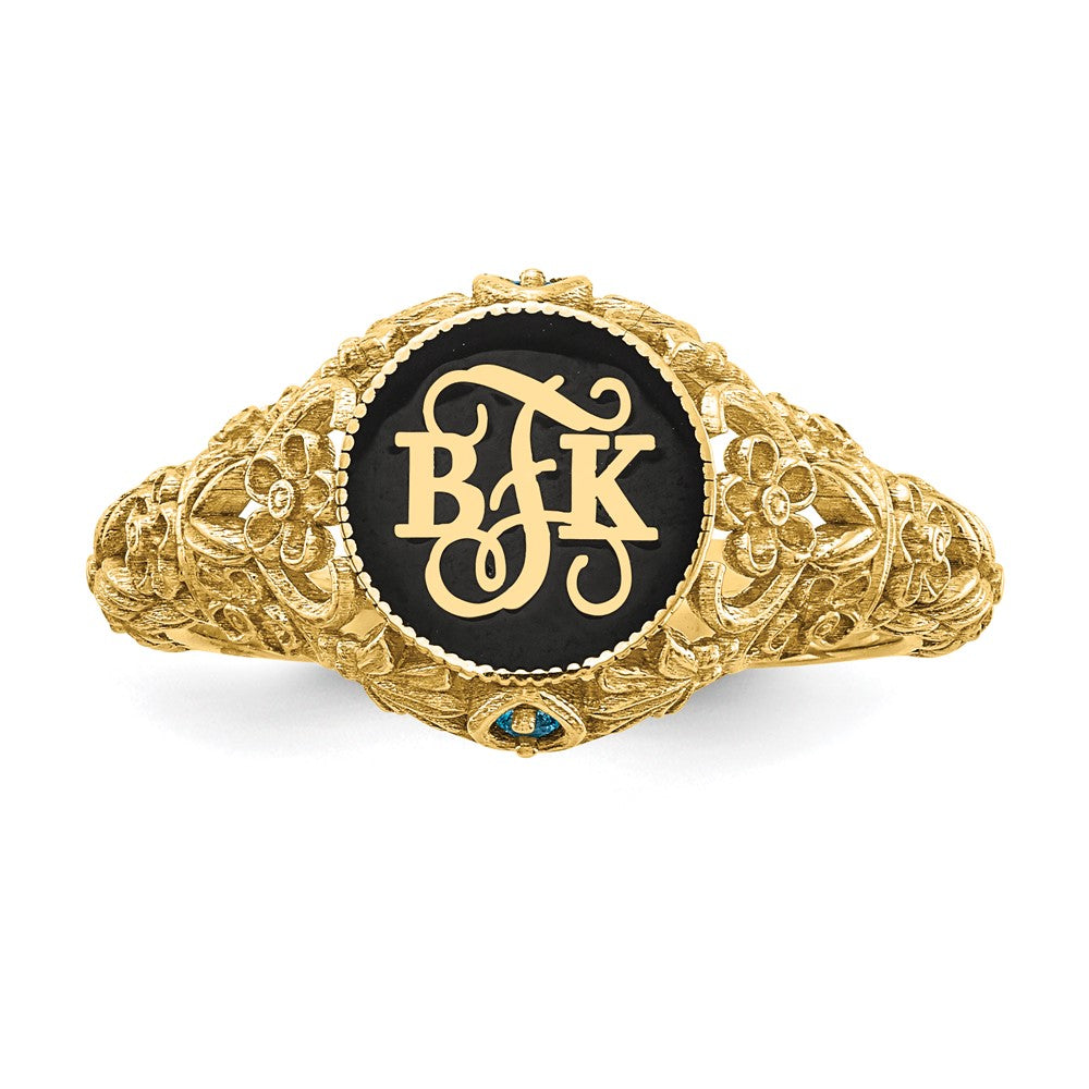10k Yellow Gold Filigree w/Epoxy and Birthstone Monogram Ring