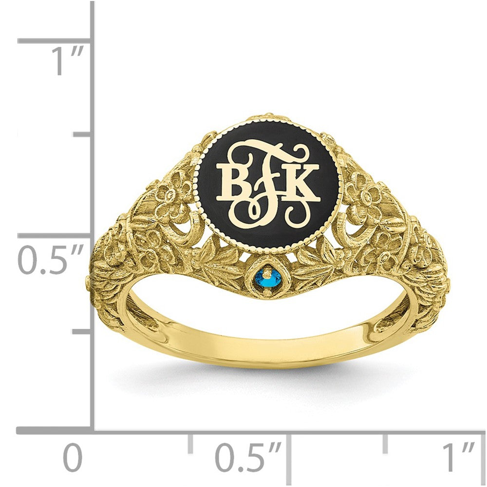 10k Yellow Gold Filigree w/Epoxy and Birthstone Monogram Ring