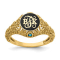 10k Yellow Gold Filigree w/Epoxy and Birthstone Monogram Ring