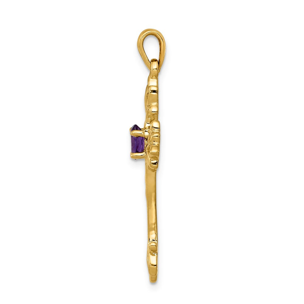 10K Polished Amethyst Cross Pendant