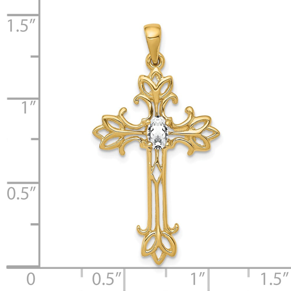10K 5x3mm Oval Cubic Zirconia cross pendant