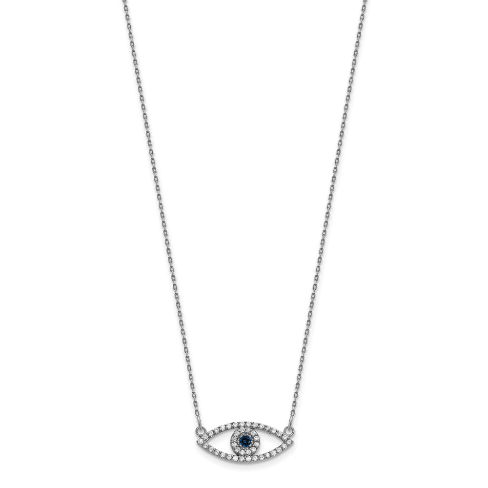 10k White Gold Small Necklace Diamond and Sapphire Evil Eye