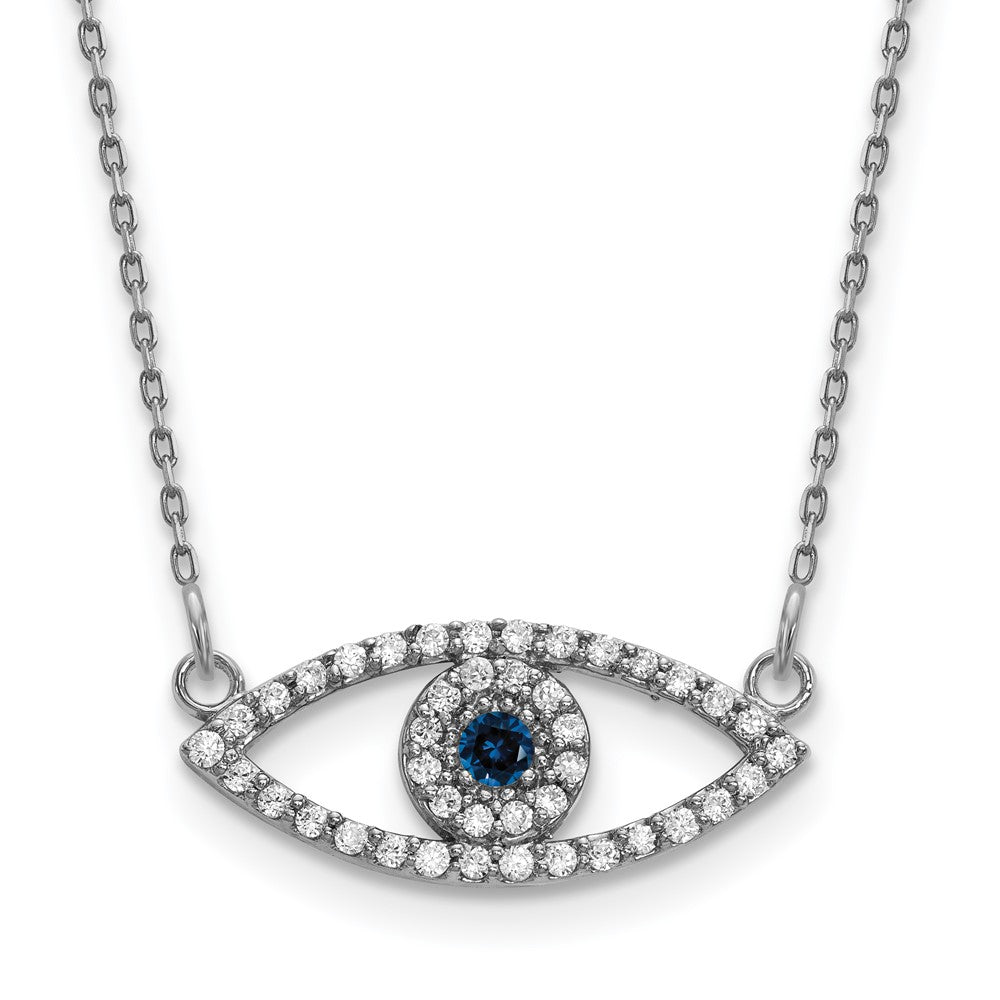 10k White Gold Small Necklace Diamond and Sapphire Evil Eye
