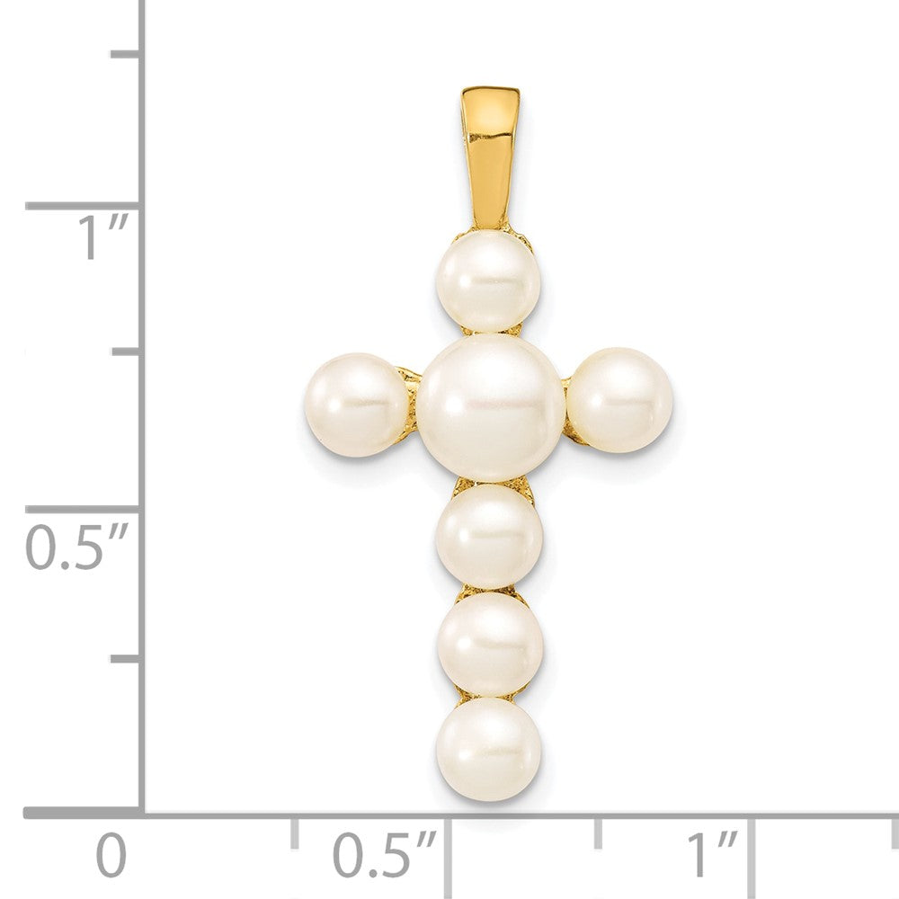 10K 4-6mm White Button Freshwater Cultured Pearl Cross Pendant
