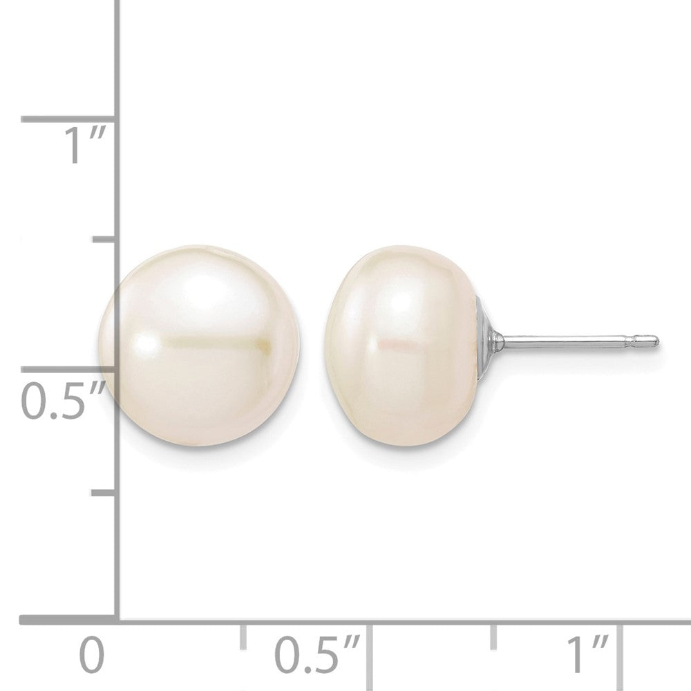 10k White Gold 10-11mmWhite Button FW Cultured Pearl Stud Post Earrings