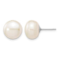 10k White Gold 10-11mmWhite Button FW Cultured Pearl Stud Post Earrings