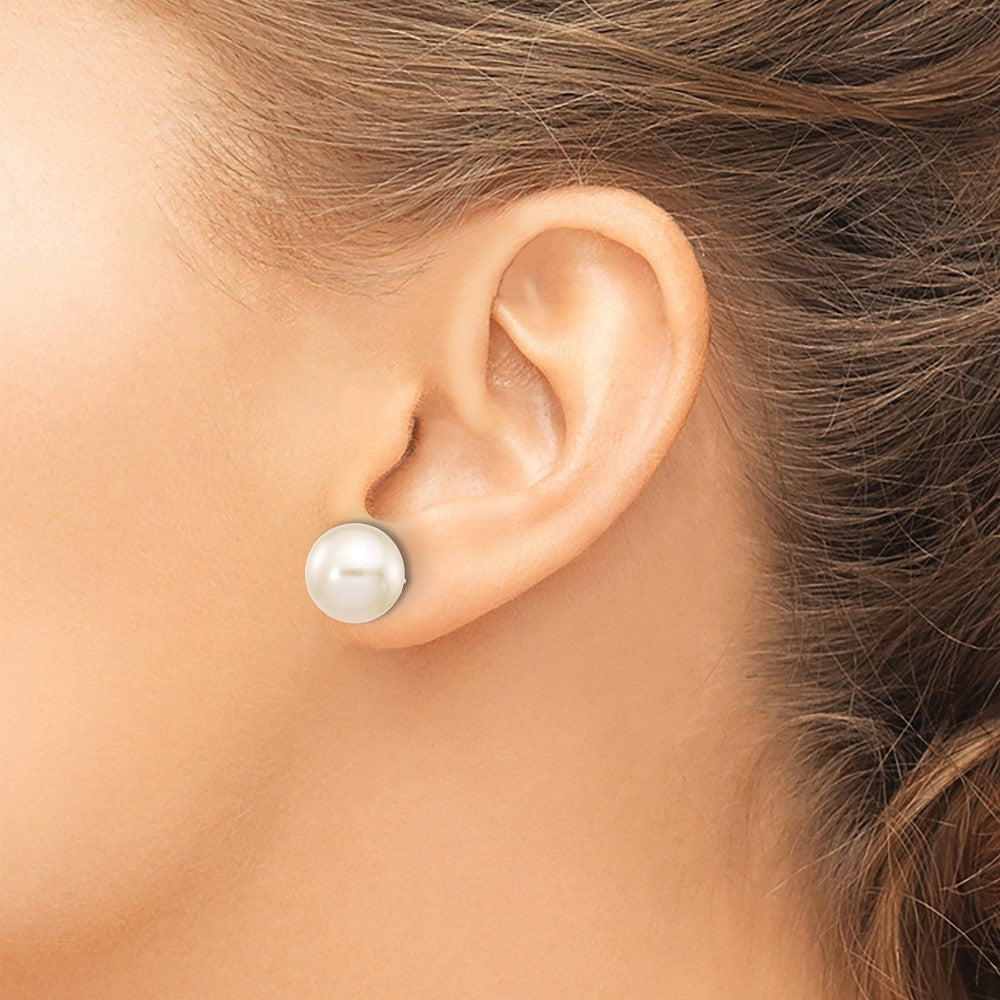10k White Gold 10-11mm White Round FW Cultured Pearl Stud Post Earrings