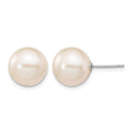 10k White Gold 10-11mm White Round FW Cultured Pearl Stud Post Earrings