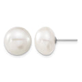 10k White Gold 11-12mm White Button FW Cultured Pearl Stud Post Earrings